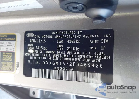 2015 Kia Optima Lx from USA, damaged, VIN 5XXGM4A72FG469426
